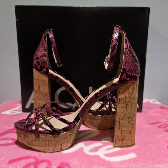 Aqua Women's Pink Snake Platform Cork Like Ankle Strap Heels, Size 6.5M - Picture 5 of 10